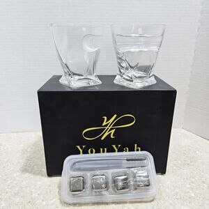 Cigar Whiskey Glasses Old Fashion And Ice Cubes, NIB